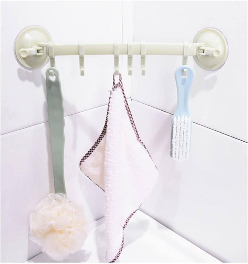 1655 Towel Bar, Towel Holder with Moveable Hooks, Utensil Hanger in Kitchen I Bathroom, No Drill Easy to Install Hanging Rack