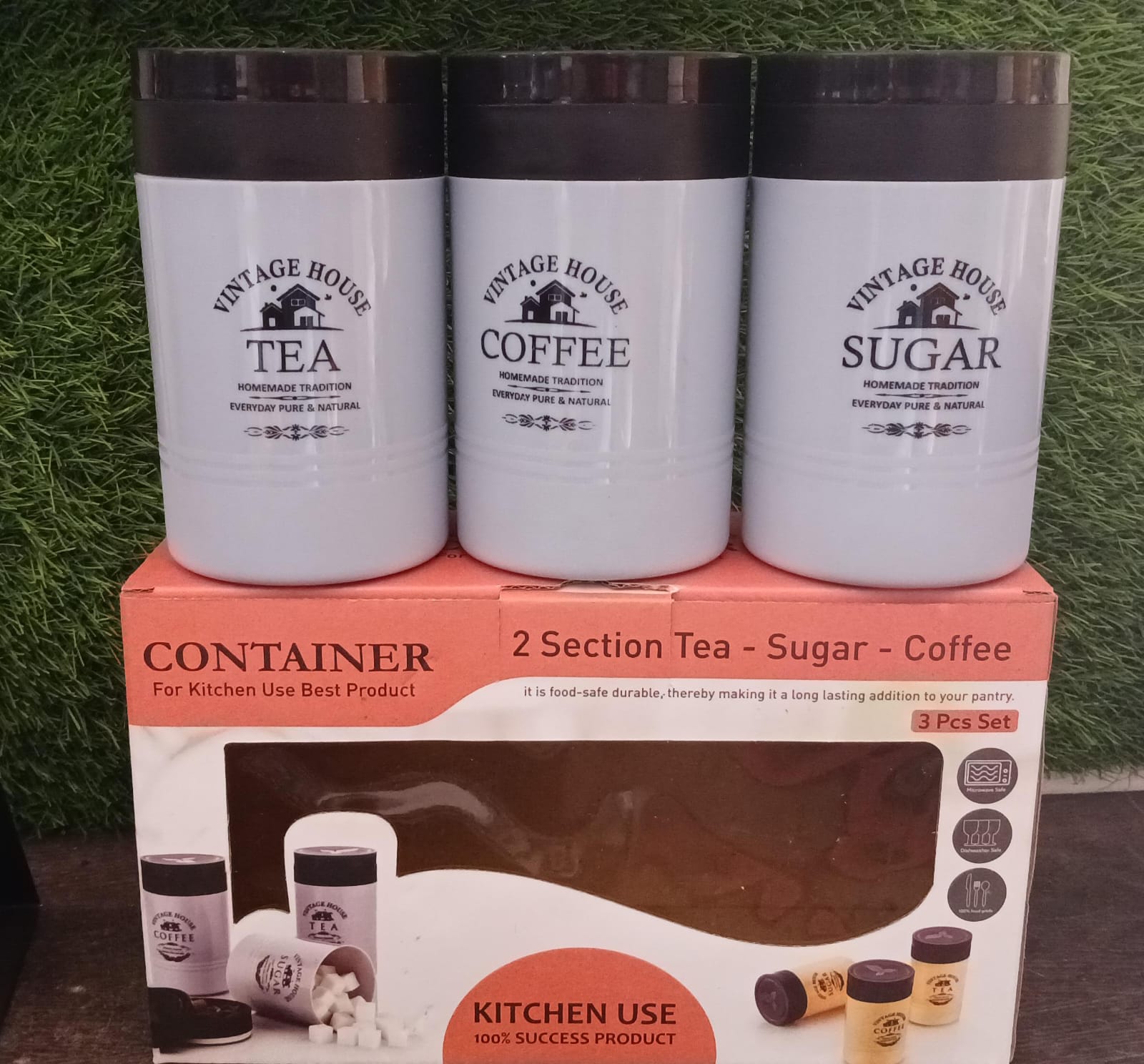 5736 Accurate Seal Tea Sugar Coffee Container - 3 Pcs Plastic Damru Shaped Tea, Coffee, Sugar Canisters Jar, New Airtight Food Seal Containers for Salt, Dry Fruit, Grocery Multicolor (3 Pcs Set)