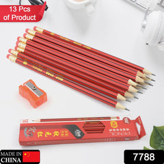 7788 Wooden Pencil Set Multi-Use Wooden Graphite Pencils for Art, School, Office & Gifting - Wood Pencil with Eraser, Sharpener (13 Pc Set)