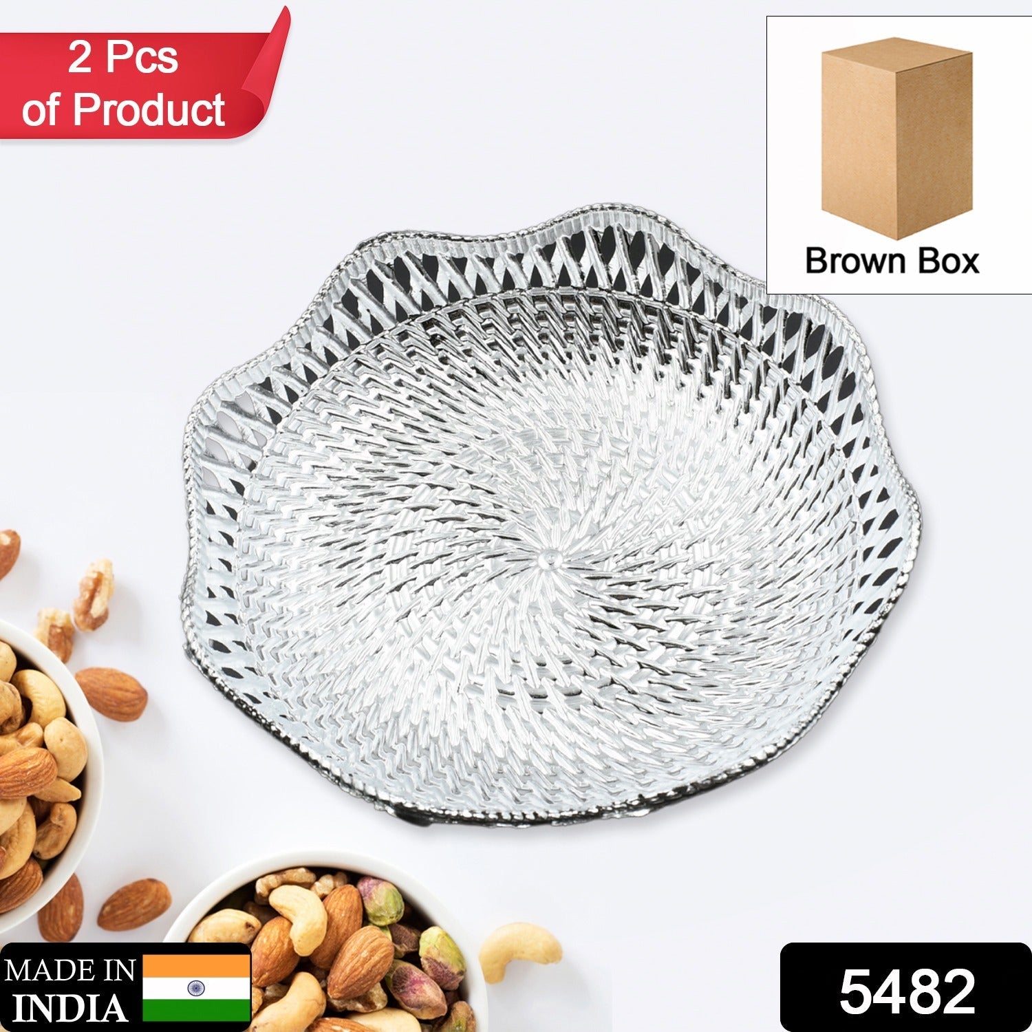5482 Round Serving Tray, Traditional Serving Tray, Multipurpose Serving Tray, Decorative Serving Platters, Mukhwas Serving Tray (2 Pc Set)