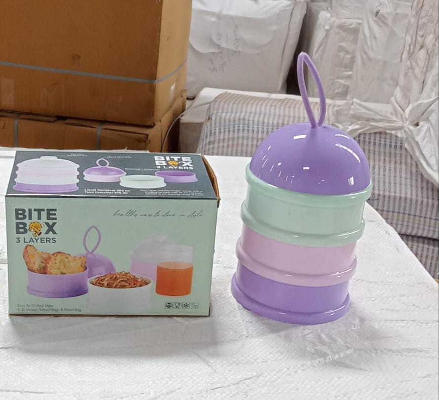 5924 3 Layer Cute Portable Baby Food Milk Powder Storage Box Bottle Container Milk Powder Baby Food Container Bowl. (Purple)