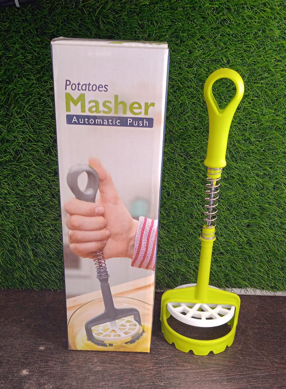 5768 Multi Functional One-Handed Plastic Manual Mashed Potatoes Masher, Mash Sweet Potato Masher with Comfort Grip and Stainless-Steel Spring Design for Nonstick Pans (1 Pc)